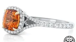Petite French Cut Mandarin Garnet Halo Engagement Ring
