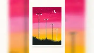 Pink Sunset Street Lights 🌇✨ | Easy Oil Pastel Art
