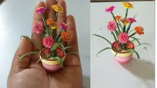 Quilling paper flower pot | quilling paper crafts | quilling miniature crafts | quilled flower pot