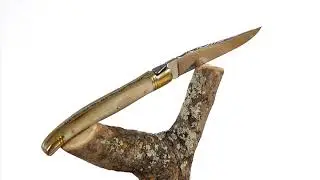 Laguiole Knife - Blond Horn Tip Handle - Brass Bolsters