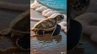 Soft Sand, Gentle Waves, and a Tiny Brave Turtle 🐢🏖️🌊💛  #turtle #ocean #beach #cute