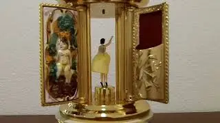 Swiss Reuge Dancing Ballerina Music Box Carousel Holder Gold Leaf/Porcelain Case