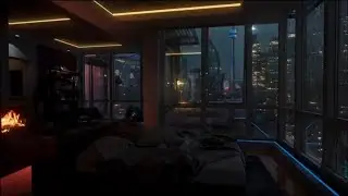 Toronto Night Rain Cozy Fireplace Ambient Sound