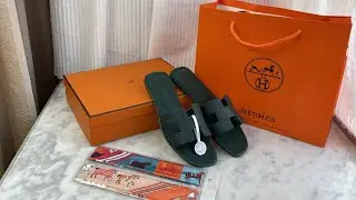 Herm&egrave;s Oran Sandals Vert Bouteille Review #review #unboxing #shoes