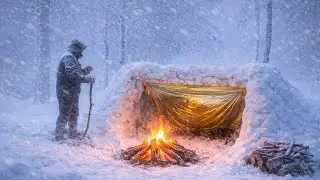 Surviving a CRAZY Blizzard in a Survival Shelter | Extreme Winter Camping & Steak Over Campfire!