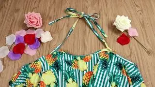 Mom and Daughter Family Outfit Ruffle Pineapple Print Halter Neck Bikini Swimwear Wholesale
