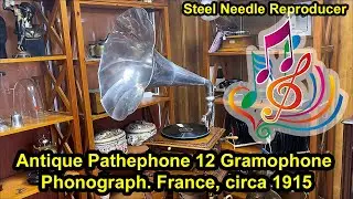 Antique Pathephone 12 Gramophone Phonograph, France, circa 1915 (GR-E-339) - Steel Needle Reproducer