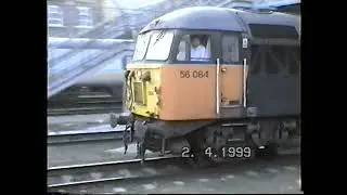 LOADHAUL CLASS 56. 56084 Passing through Doncaster on M.G.R.s 2 4 99.Neil Hayton railway memories