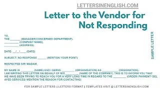 Letter to the Vendor for Not Responding - Sample Letter to Vendor