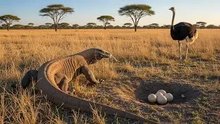 Egg Heist: Komodo Dragon vs. The Ostrich Guardian: monitor lizard