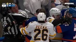 Matthew Schaefer scrum with Nikita Zadorov, Bruins @ Isles - 4th Nov 2025