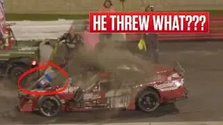 Burt Myers Throws Bucket Of Speedy Dry At Competitor's Car At Bowman Gray Stadium