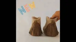 Felted wool ankle slippers booties with leather fringe.