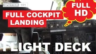 ✅757 Airplane cockpit (flight deck) view crosswind full plane landing