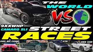 STREET RACES 9XXWHP CAMARO ZL1 VS 9XXWHP SUPERCHARGED C5 Z06, G80 M3, WHIPPLE HELLCAT, ESS MUSTANG
