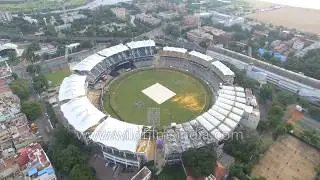 Chennai from the air: stadium, Madras Club, Fort William, Georgetown and general city views