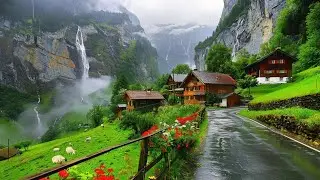 Switzerland&rsquo;s Haven  Rain Walk in Most Beautiful swiss Village Countryside - Rain  Ambience ..