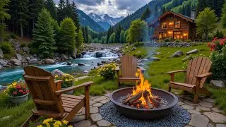Beautiful Spring Piano Music Lakeside Cabin 🌿️🔥 Cozy Fire Pit, Bird Sounds for Study, Work