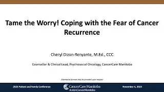 Tame the Worry! Coping with the Fear of Cancer Recurrence