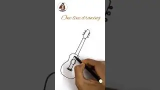 How to draw a Guitar in one line / Easy Acoustic Guitar drawing / गिटार / গিটার  #shorts #shortvideo