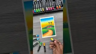 😍 Simple Countryside Sunset Scenery with Oil Pastels 🌄  #art #oilpastel