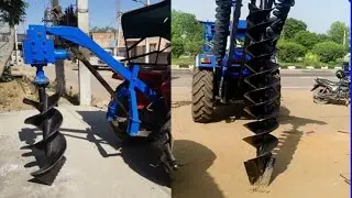Blue Tractor Attachment Vertical Post Hole Digger Machine #suryakanttechnicalguru