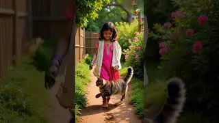 Village Girl Walks as Huge Cat Jumps in Garden #cat #ai #catstory #kitten #shorts #viral #pets