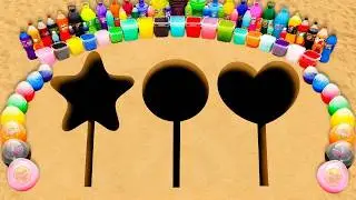 How to Make Star, Circle, Heart Lollipop with Orbeez, Big Fanta, Mtn Dew, Coca Cola vs Mentos