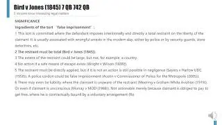 [Case Law Tort] ['false imprisonment'] Bird v Jones (1845) 7 QB 742 QB