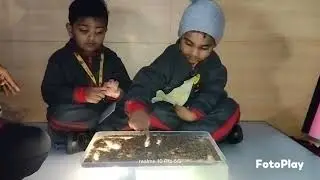 Sand and light with letter writing.... Done by nursery students 🙂🙂🙂 