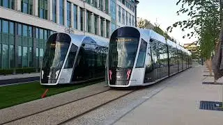 Two tramways on the new extension in Luxembourg Limpertsberg