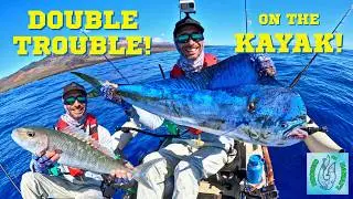 KAYAK FISHING for MAHI MAHI in Maui Hawaii - Double Hook-Up,  Dorado & Uku (Snapper / Green Jobfish)