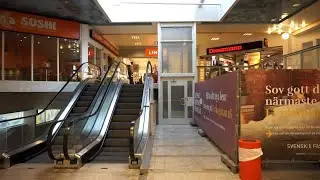 Beautiful 1990s Deve Schindler hydraulic glass elevator @ Paushuset, Enköping, Sweden