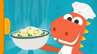 Aprende con Eddie a cocinar Espaguetis 🍝 Eddie el dinosaurio prepara un plato de espaguetis con nata
