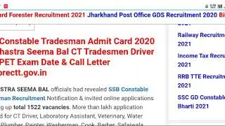 SSB Constable Driver ADMIT CARD, Exam Date 2020 CT Tradesman 1522 Posts PST PET Admit Card Date 2020