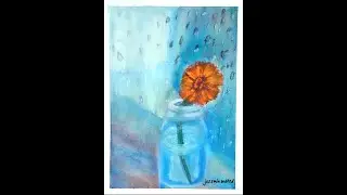 Draw oil paster color drawing for flower pot رسم ڤازه ورد الوان زيت