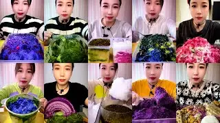MIX YOGURT, PASSION FRUIT, MATCHA AND MILK POWDER SHAVED ICE EATING ASMR 💛🧊💚