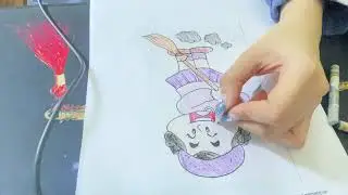 Instructions for coloring a picture of a fat girl sweeping the yard like this