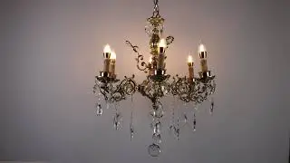 CAST BRASS CHANDELIER, Gold Brass  with 6 Arms, Bronze,, Crystal Drops, Crystal, Classic, Chandelier
