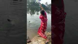Unique Fishing by Beautiful cute lady fishing in the pond with hook #fishingmethods #fishingvideo