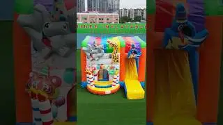 🌴🦁 Jungle Party Bouncy Castle with Slide:Let's Explore the Wild Fun Together! #kidsfun