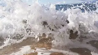 Powerful wave crash on beach rock, slow motion | Free stock footage