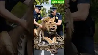 Two rescue operator help lion from python attack #animals #lion #python #shorts