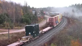 Heavy Transformer Load on 12 Axle Flatcar! Long Stack Train CN 120 at Springhill Junction, NS