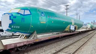 Seattle Trains: Four Boeing 737 Fuselages from Balmer Yard pass BNSF Manifest Freight in SODO 60fps