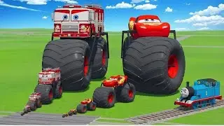 Big & Small McQueen Spider with Monster Truck Wheels VS Giant Cargo Train  BeamNG drive