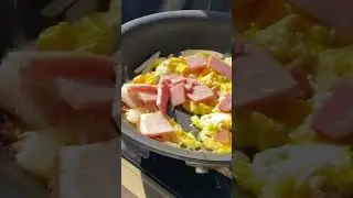 Cook fresh breakfast scramble in SUV home. ❤️ Nomad life