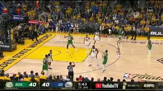 Derrick White blocks Steph Curry's layup attempt. White has two blocks so far this game