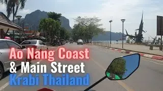 Ao Nang Coast Beach and Main Street Driving - Krabi Thailand