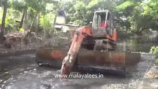 Floating and Swimming  JCB (Tata Hitachi) in Canal Water, Cochin Kerala